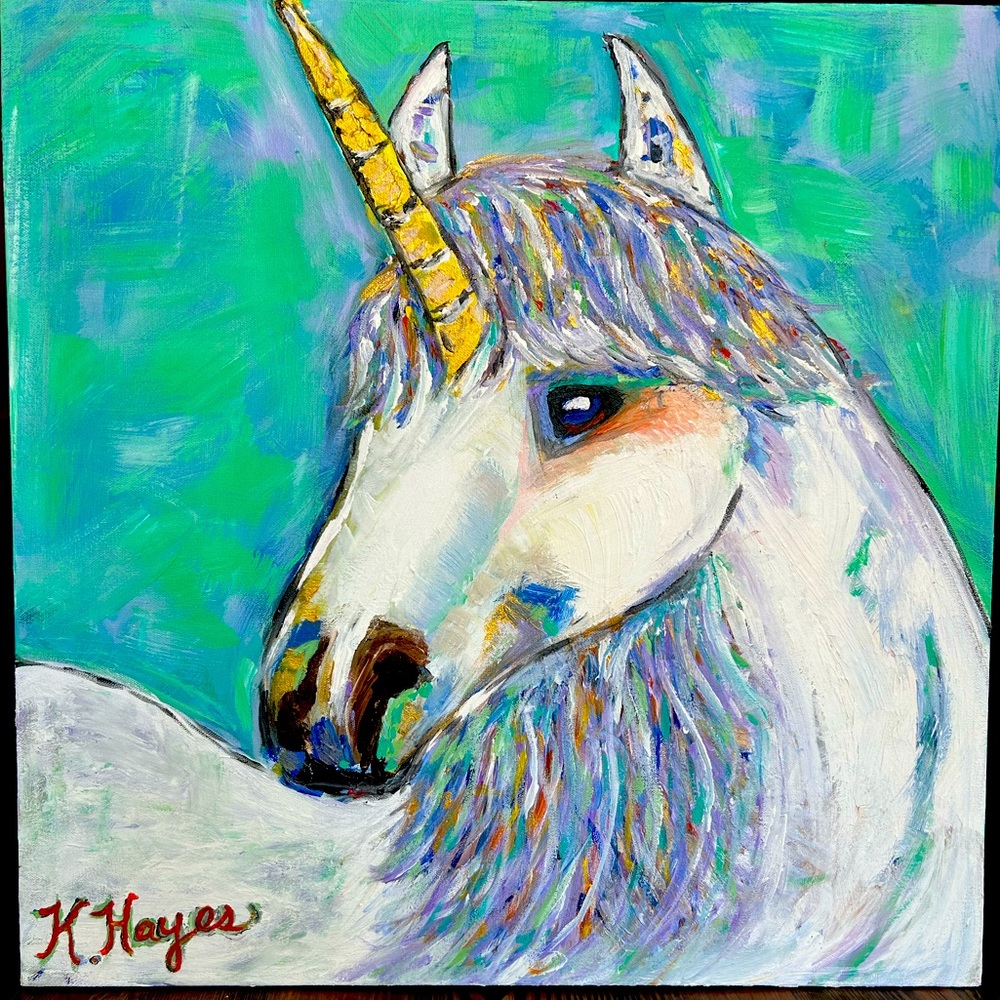 Purple and blue unicorn painting 2ft ,2ft